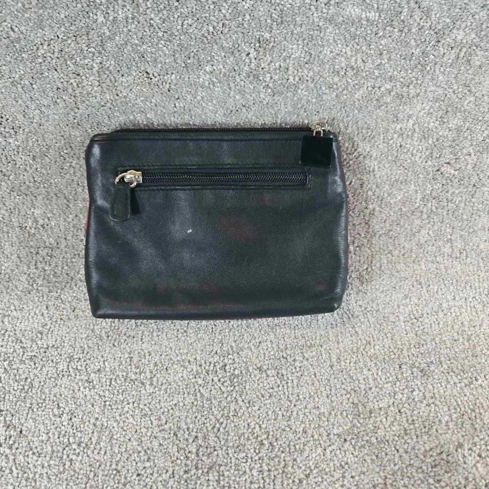 SB Pouch Red Black Cow Print Calf Hair Leather Cosmetic Bag Womens Small Size